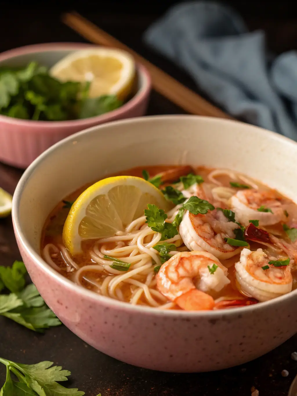 A beautifully plated serving of Pad Thai, showcasing the stir-fried noodles with shrimp, tofu, peanuts, and bean sprouts.